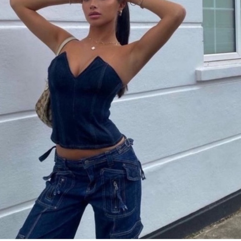 Zara Dark Blue Denim Corset Top